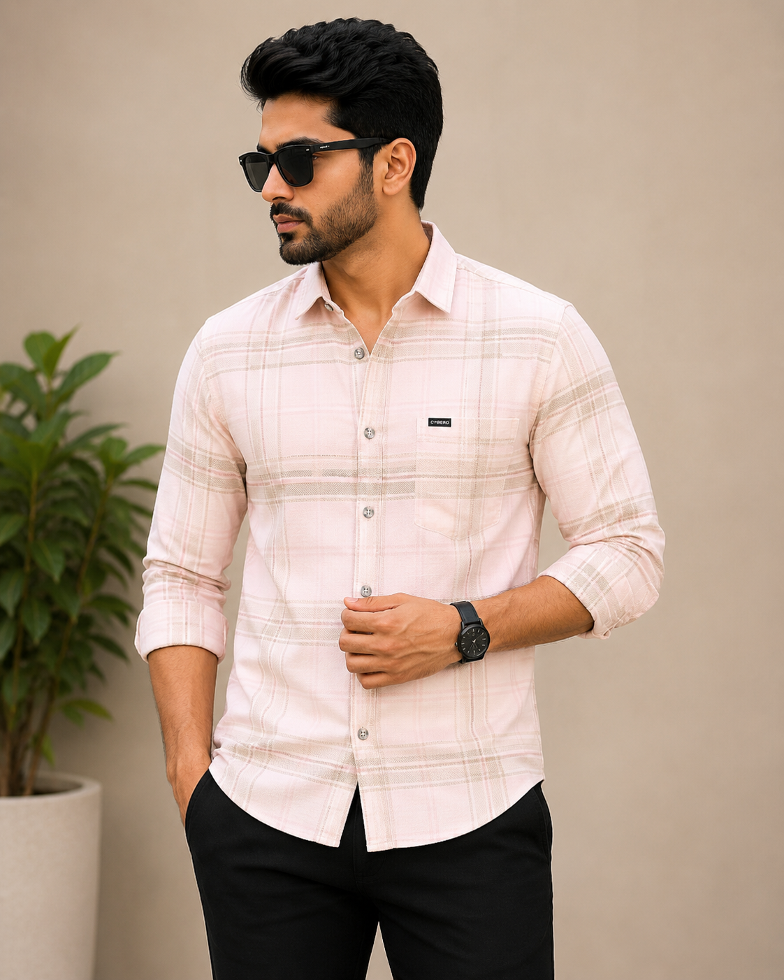 CYBORG singel popcorn Checked
Casual Shirt - Light Peach
