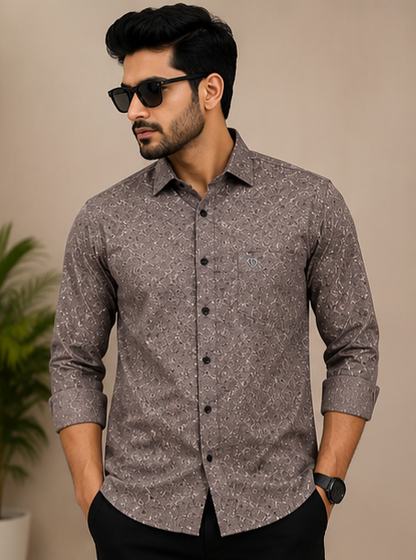 BERYLS Premium Printed Casual Shirt - Coffee Brown