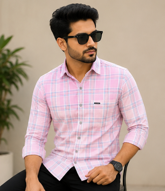 CYBORG Premium Casual Shirt - Pink Checks