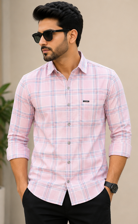 CYBORG Premium Casual Shirt - Pink Checks