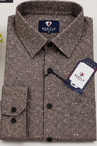 BERYLS Premium Printed Casual Shirt - Coffee Brown