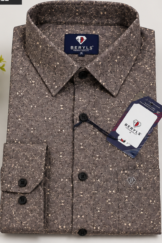 BERYLS Premium Printed Casual Shirt - Coffee Brown