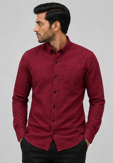 F2G Premium Old money Cotton Full Sleeve Shirt - Wine Red