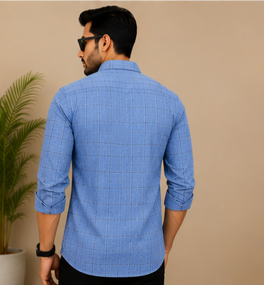 CHILEX Premium Checked Casual Shirt Light Sky Blue