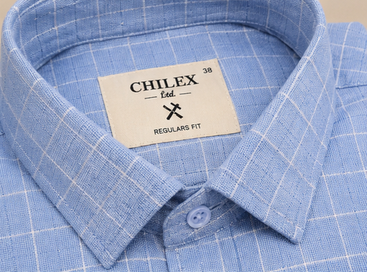 CHILEX Premium Checked Casual Shirt - Ice Blue