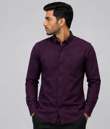 F2G Premium OLD money Cotton Full Sleeve Shirt - Deep Plum Purple