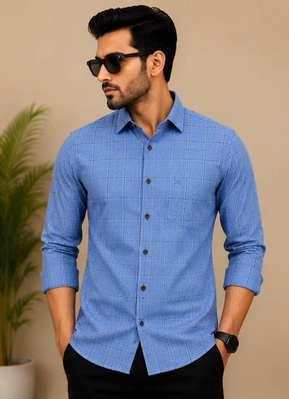 CHILEX Premium Checked Casual Shirt Light Sky Blue