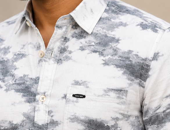 Classic Colors Premium Printed Casual Shirt - White & Grey