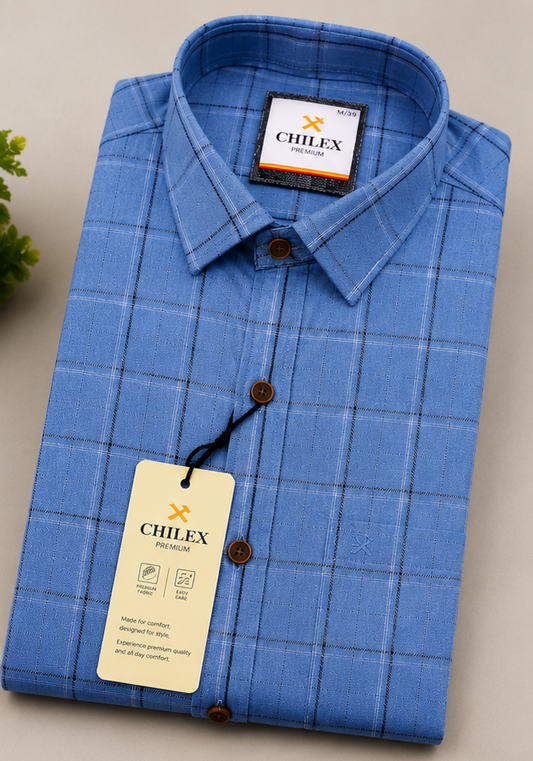 CHILEX Premium Checked Casual Shirt Light Sky Blue