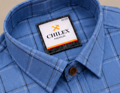 CHILEX Premium Checked Casual Shirt Light Sky Blue